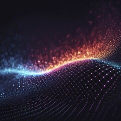Poster - Abstract digital art featuring purple, orange, and blue glowing particles forming waves, AI generated