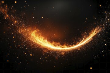 Poster - A swirling arc of fiery orange light with sparks against a black background, AI generated