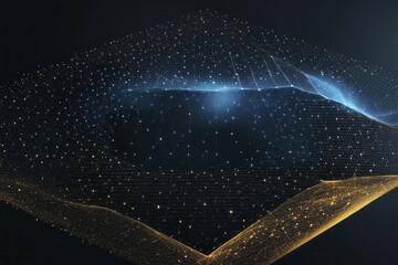 Poster - Digital abstract network with blue and gold tones, creating a futuristic atmosphere, AI generated