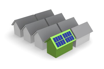 Poster - Green house with solar panels on the roof, sun power concept, 3d rendering