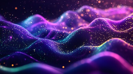 Fototapete - Ultraviolet neon green wave patterns with abstract digital gradients and glowing textures forming a futuristic vibrant design