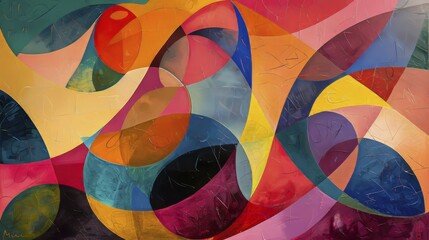 Aufkleber - Abstract painting featuring geometric shapes and vibrant colors including reds, yellows, and blues, creating a dynamic and lively atmosphere, AI generated