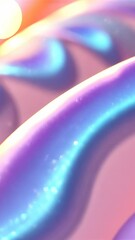 Poster - Soft pastel palm leaf, capturing relaxed tropical summer glittering mood with minimalist design aesthetic holographic video vertical