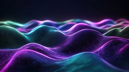 Fototapete - Ultraviolet neon green wave patterns with abstract digital gradients and glowing textures forming a futuristic vibrant design