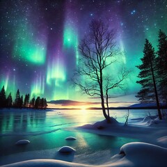 Wall Mural - Northern Lights in the foreground