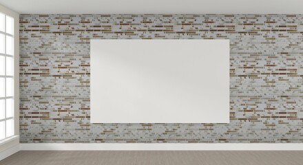 Leinwandbilder - Modern puristic room with an empty poster on a brick wall! Business concept background, 3d rendering