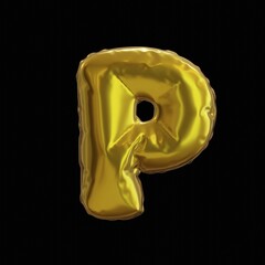 Leinwandbilder - Golden Balloon Letter P, Realistic 3D Rendering on a black background