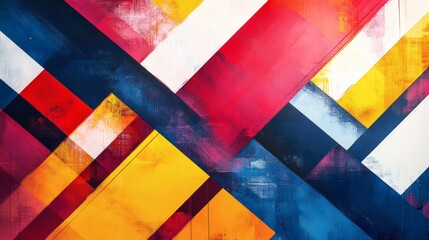Fototapete - Vibrant diagonal lines shades of red blue and yellow crisscross over a geometric background creating dynamic energy with sharp angular patterns