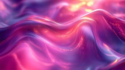 Fototapete - Vibrant neon wave background abstract 3D glass shapes and flowing magenta tones creating a futuristic and artistic design