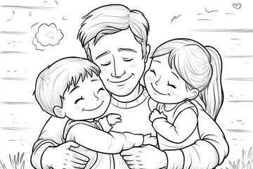 Sticker - Father Hugging His Children - A heartwarming sketch