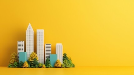 Urban architectural model showcase creative studio digital art vibrant yellow background aesthetic perspective modern design concept