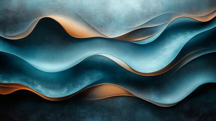 Poster - Vibrant turquoise dark brown abstract background with a smooth wave flow and grainy noise texture perfect for a striking header design
