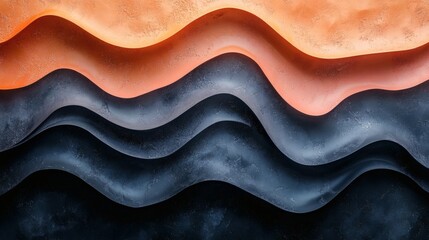Poster - Warm peach dark charcoal abstract waves with a grainy texture and noise effect creating a rich and visually appealing wallpaper design
