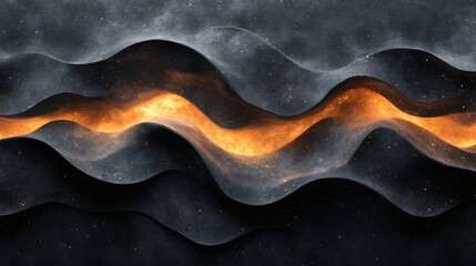 Poster - Warm peach dark charcoal abstract waves with a grainy texture and noise effect creating a rich and visually appealing wallpaper design
