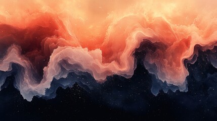 Fototapete - Warm peach dark charcoal abstract waves with a grainy texture and noise effect creating a rich and visually appealing wallpaper design