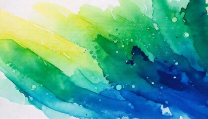 Poster - Watercolor painting background in green, blue and yellow with copy space