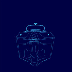 Poster - Blue boat is shown in outline. The boat is shown from the front view and is very detailed