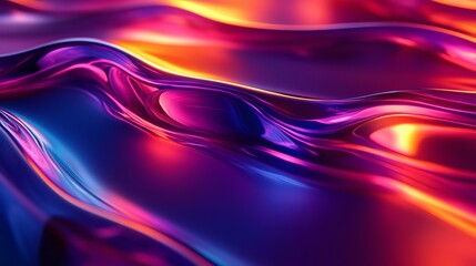 Fototapete - Wavy glass shapes rich creating an abstract 3D background with neon wave accents for a modern artistic look