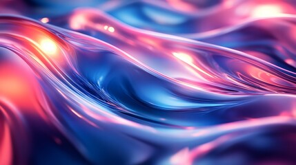 Poster - Wavy glass shapes rich creating an abstract 3D background with neon wave accents for a modern artistic look