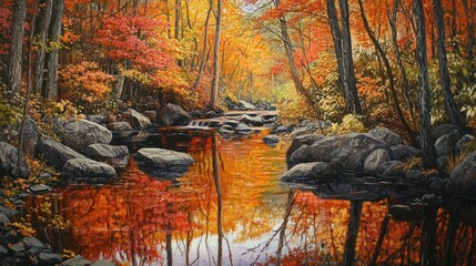 Poster - Autumn Reflections in a Forest Stream