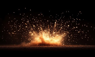 Poster - Dramatic Explosion Effect with Bright Sparks and Dust in Dark Background Captured in High Resolution for Visual Arts and Creative Projects
