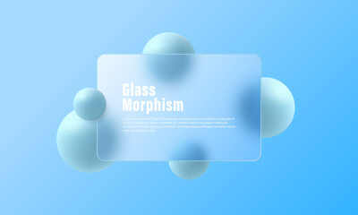 Aufkleber - Website landing page in glass morphism style. Partition made of transparent material with floating spheres.