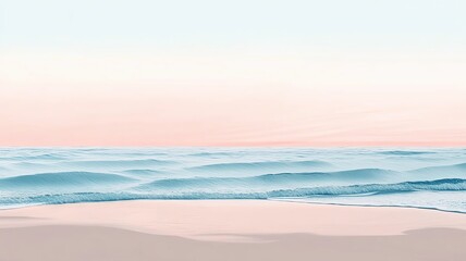  Serene beach with gentle waves at sunset.