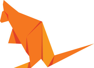 Poster - orange origami kangaroo sitting, folded paper animal, creative hobby, isolated on white background