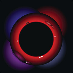 Aufkleber - Abstract illustration featuring a glossy red sphere with a black circular void at its center, set against a backdrop of vibrant purple and dark hues, creating a sense of mystery and depth