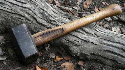 Wall Mural - Traditional sledgehammer on weathered wood. Perfect for construction tools, carpentry equipment, and manual labor.