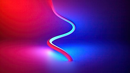 Fototapete - Sinuous neon - like light strip in vibrant red, pink, and blue hues, set against a gradient background transitioning from red to blue, ideal for digital, technology - themed wallpaper and design. 
