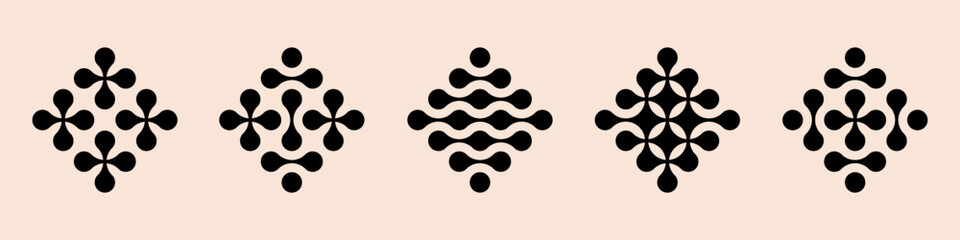 Poster - Set black metaballs isolated on a beige background. Modern contemporary geometric shapes and elements. Vector illustration