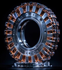 Poster - Metallic turbine design with intricate glass components and light reflections showcasing advanced engineering and innovative technology elements