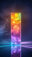 Wall Mural - vibrant, colorful ice block with glowing effect, radiating energy and light