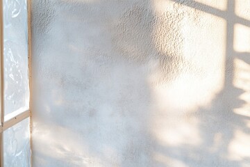 Poster - A frosted glass surface emits a warm glow, creating a subtle aura against a neutral beige background with ample space for textual content, ideal for minimalistic designs
