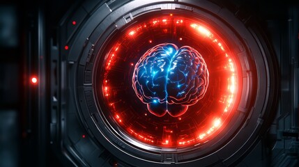 Wall Mural - digital brain representing us-china ai race with national flags and technological themes, ai concept