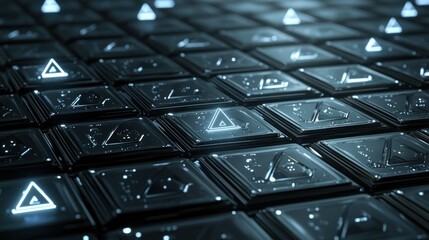 Poster - Abstract dark grid of glowing triangles.