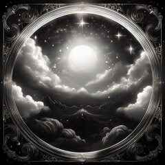 Wall Mural - creative magical fairytale fantasy clouds border frame with stars and glowing background; Graphic resource