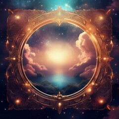 Wall Mural - creative magical fairytale fantasy clouds border frame with stars and glowing background; Graphic resource