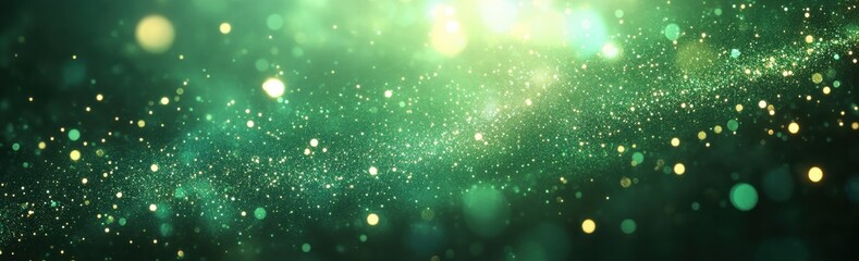 Fototapete - Sparkling green bokeh background with luminous orbs and soft light for abstract design and seasonal themes in various creative projects