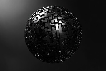 Poster - Abstract dark metallic sphere with complex geometric pattern.