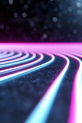 Poster - Softly blurred neon lines in cyan and magenta radiate from a vanishing point, creating a dynamic visual effect. Central space is ready for branding or messaging application