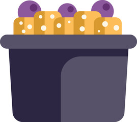 Poster - Simple vector illustration of a plastic container filled with cracker sticks and blueberries on a white background
