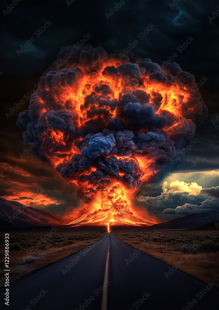 Experience the raw power of nature as an explosive volcanic eruption ...