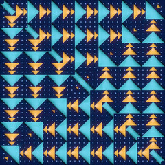 Leinwandbilder - Abstract illustration of orange and blue triangles on a navy blue background. 3d rendering