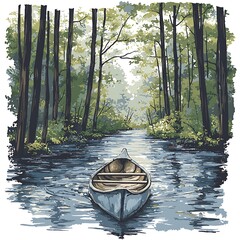 Wall Mural - Serene Canoe Ride Through a Tranquil Forest River.