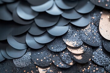 Poster - Intricate patterns of black and silver sequins illuminate gently under soft lighting, set against a matte black backdrop for a refined and contemporary feel