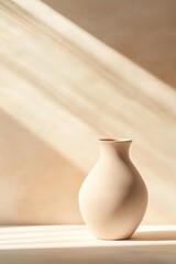 Poster - A minimalist ceramic vase sits on a matte surface, gracefully illuminated from one side by warm light