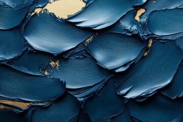 Poster - Textured abstract painting with deep blue and shimmering gold elements revealing layers of creativity and artistic expression