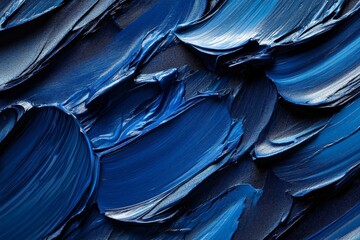 Poster - Layers of deep blue paint create a textured surface with dynamic movement and depth in an artistic composition